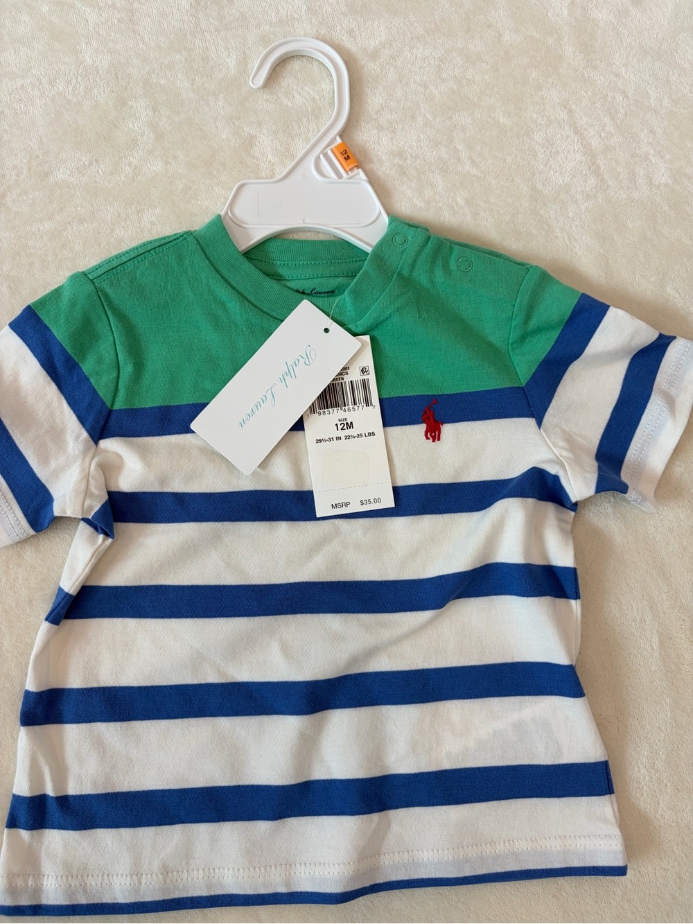 Polo by Ralph Lauren Green, Blue & White Striped Baby Polo Tee